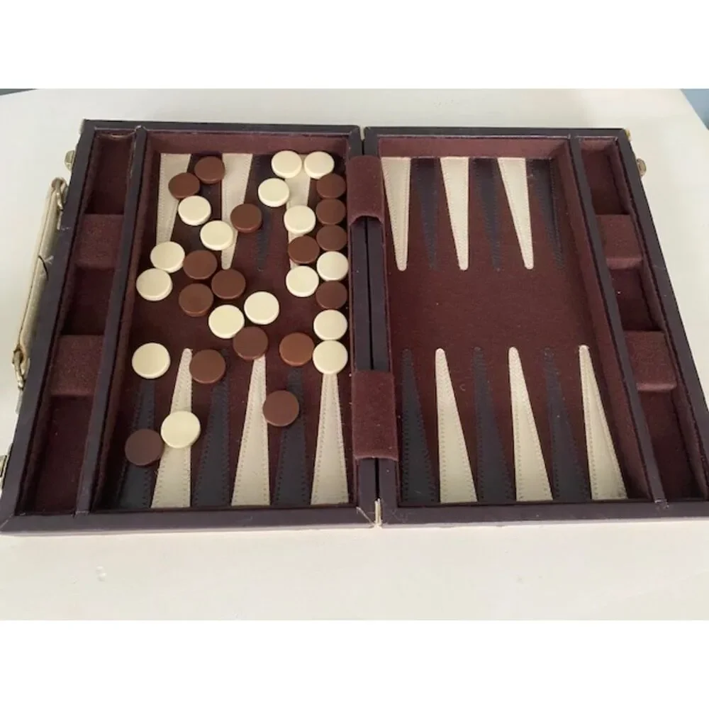 Backgammon Game Set Faux Leather Brown Case